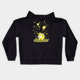 lucky yellow bubble cow with gold coins Kids Hoodie